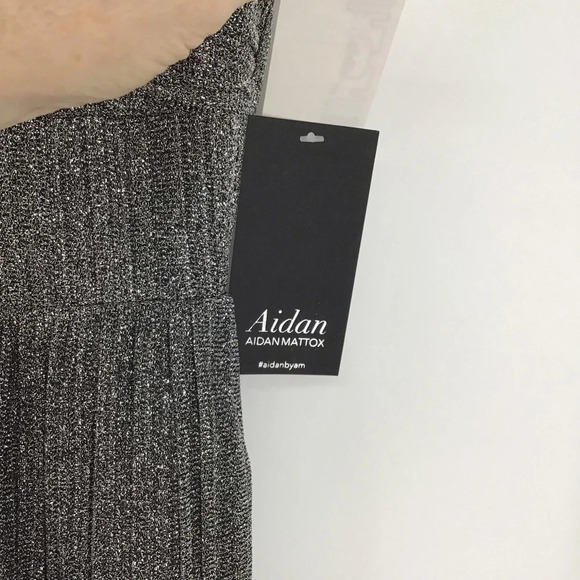 Aidan By Aidan Maddox Metallic Pleated Knit Formal Gown NWT Silver Black Size 2 - Picture 9 of 11